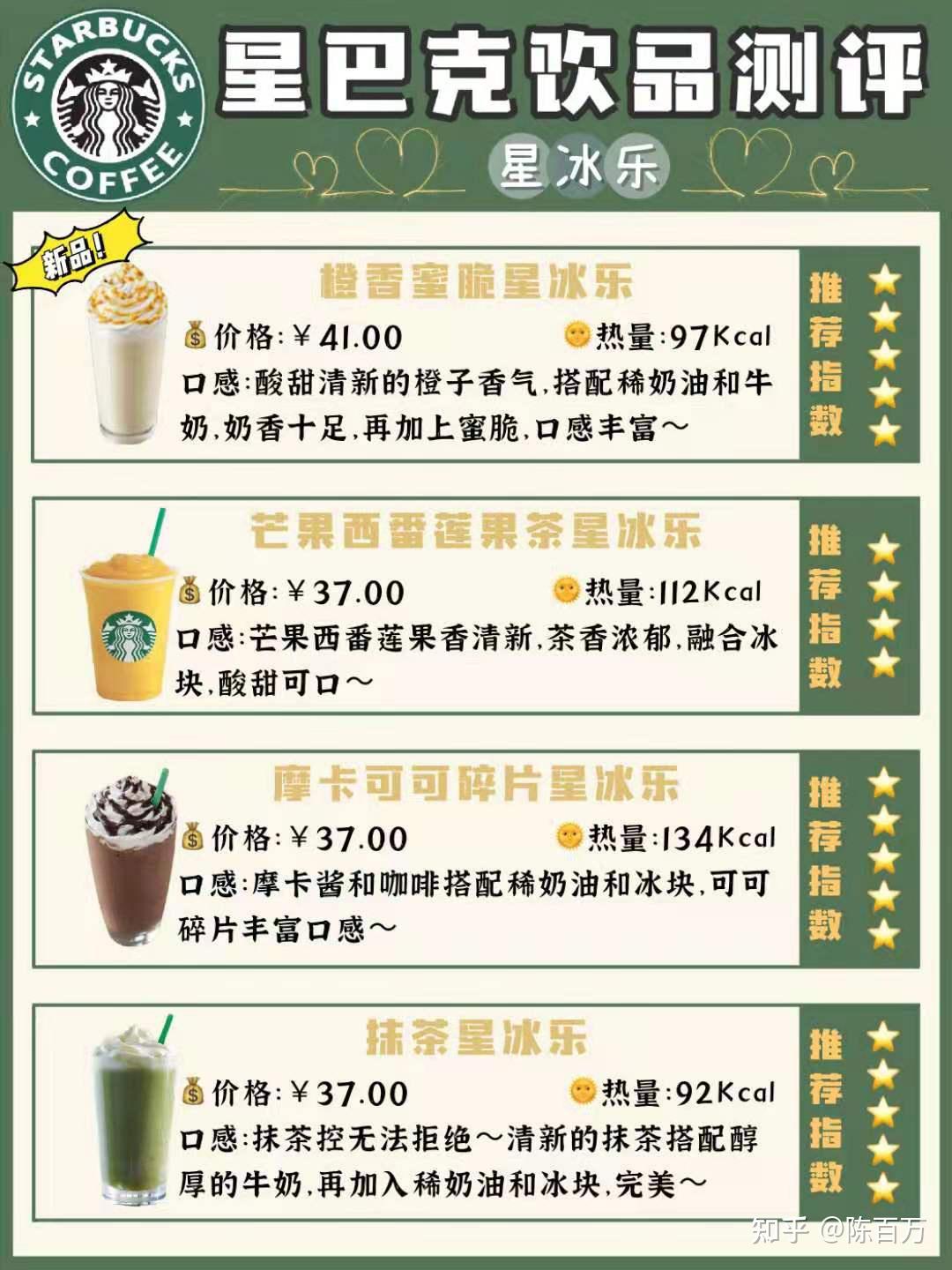 星巴克涨价后的全新价目表